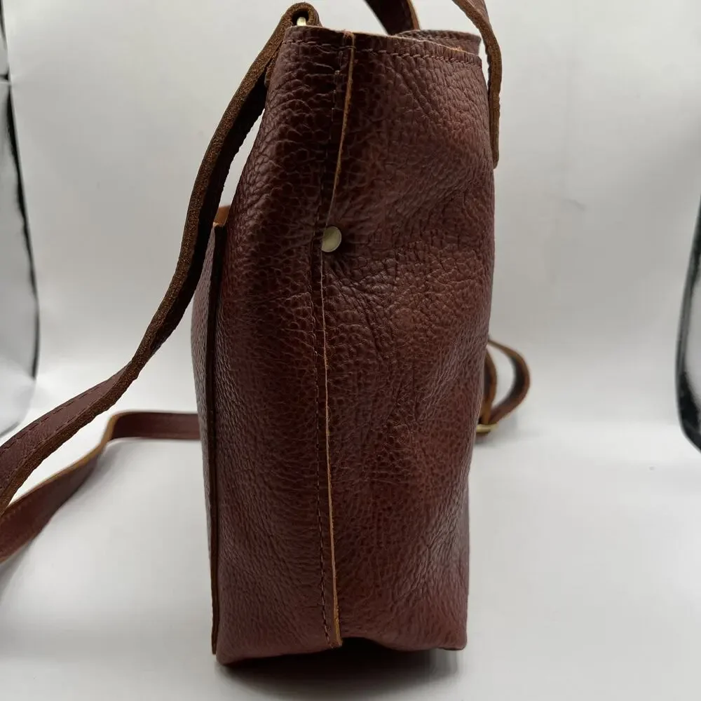 Portland Leather Goods Midium Zip-Top Crossbody Tote Pebbled Nutmeg Brand NWOT